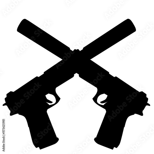 Pistol Gun Icon Vector silhouette illustration isolated on white background. Risks in conflict situations. police and military weapons. Anti-terrorism action.