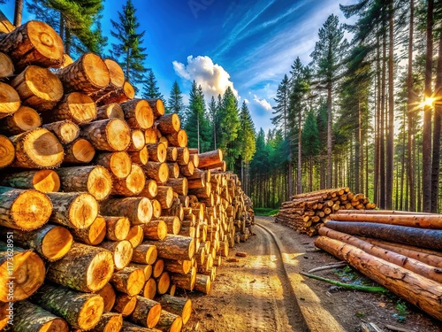 Detailed AI portrait of towering timber in a forest. photo