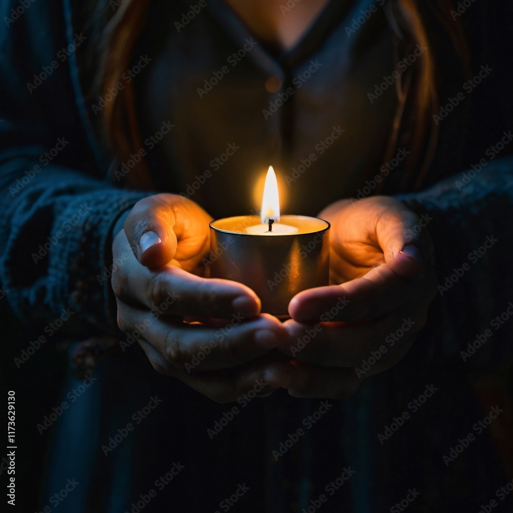 Burning candle in female hands Burning candle in female hands