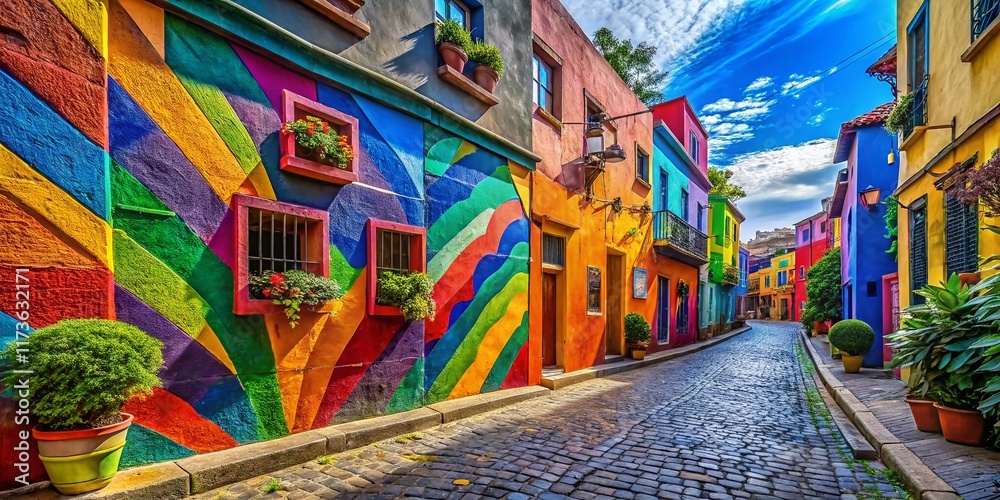 Fototapeta premium Vibrant Street Art Mural Panorama: Colorful Urban Wall