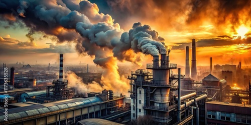 Industrial pollution from smokestacks threatens air quality.