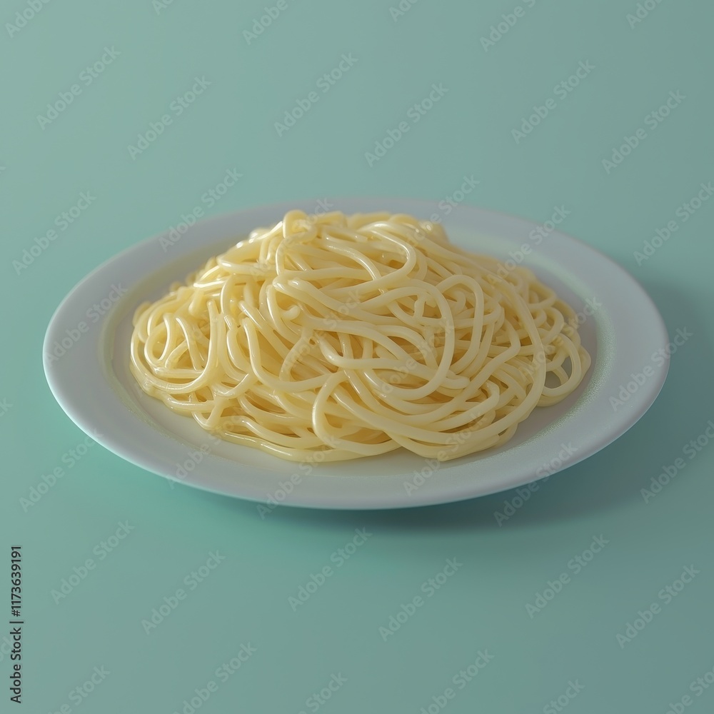Isometric 3D View of Clean Spaghetti Plate on Minimal Background Isometric 3D View of Clean Spaghetti Plate on Minimal Background