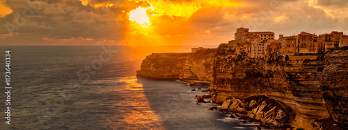 Island corsica near citadelle bonifacio at sunset - travel concept