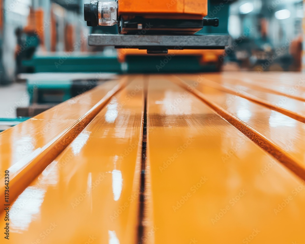 Obraz premium Polishing machine applying a matte finish to wooden furniture, hightech setting