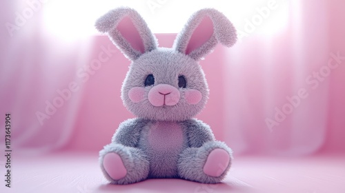 Soft 3D Render of Cute Stuffed Bunny on Light Pink Background