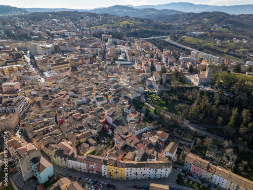 Aerial drone photo of the old town center in Campobasso, Italy.