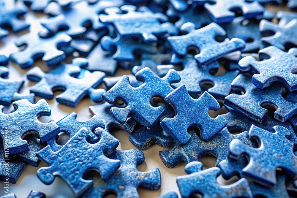 White background, top-down view of a blue puzzle, AI art. White background, top-down view of a blue puzzle, AI art.