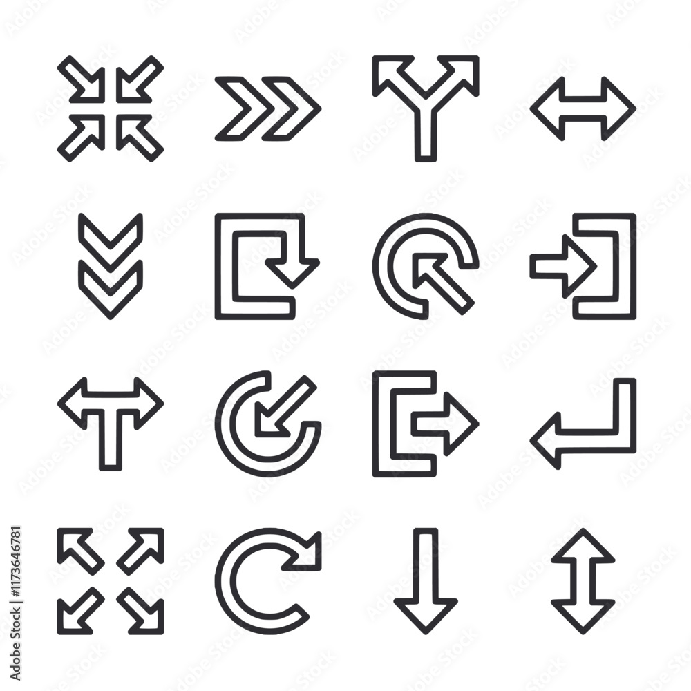 A set of arrows in various orientations and sizes A set of arrows in various orientations and sizes