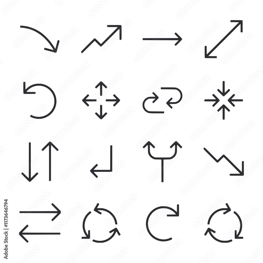 Arrows are shown in various orientations and positions Arrows are shown in various orientations and positions