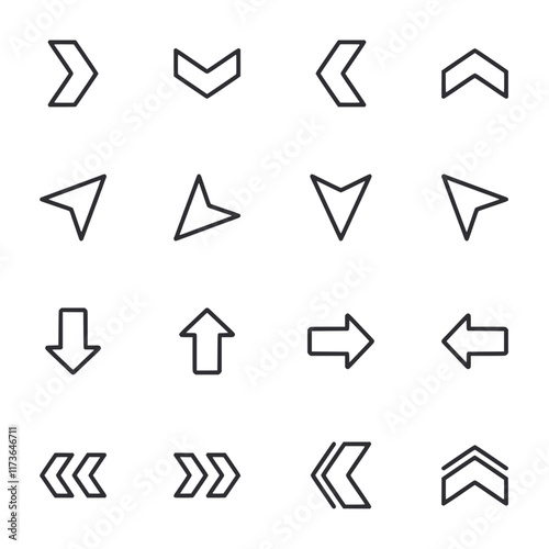 A set of arrows in various orientations and sizes