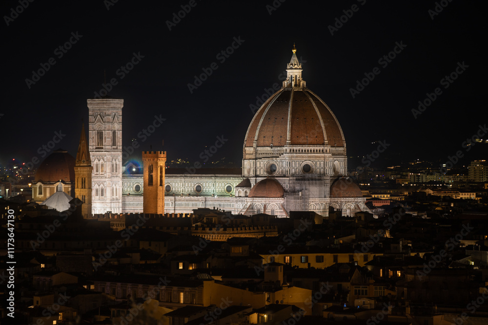 Fototapeta premium Aerial drone photo of the dome and cathedral of Florence in Tuscany, Italy.