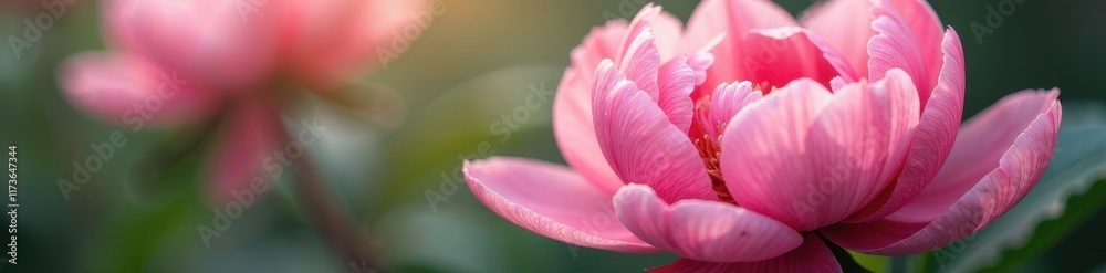 Soft pink peony blossoms, lush petals, blurred background, image, garden Soft pink peony blossoms, lush petals, blurred background, image, garden