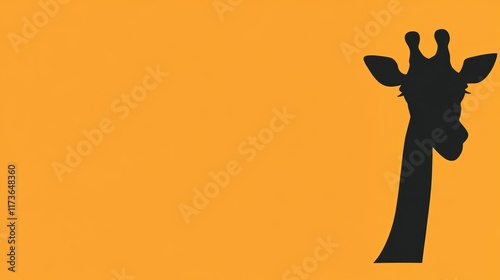 Silhouette of a giraffe head and neck on an orange background. photo