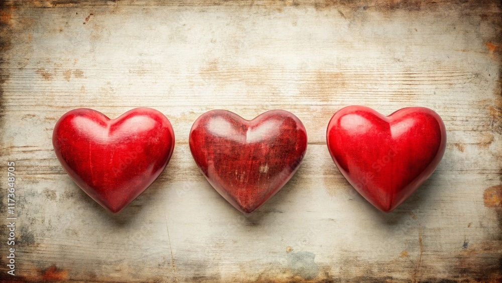 Obraz premium Vintage Red Hearts Row - Love, Affection, Valentine's Day, Romantic, Retro