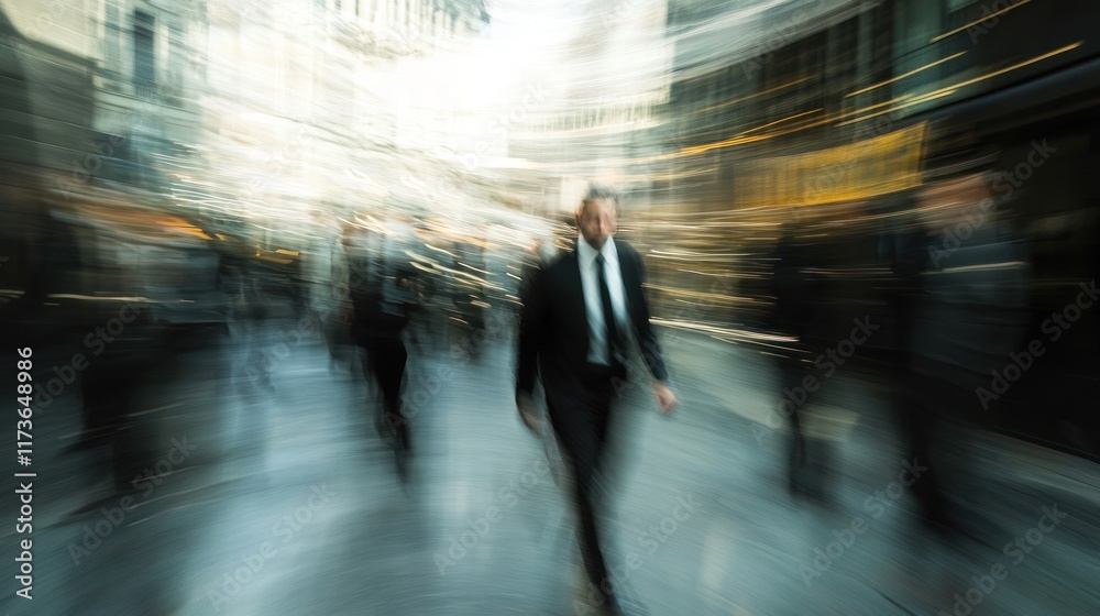 Blurred Motion of Businessman Walking in City Blurred Motion of Businessman Walking in City