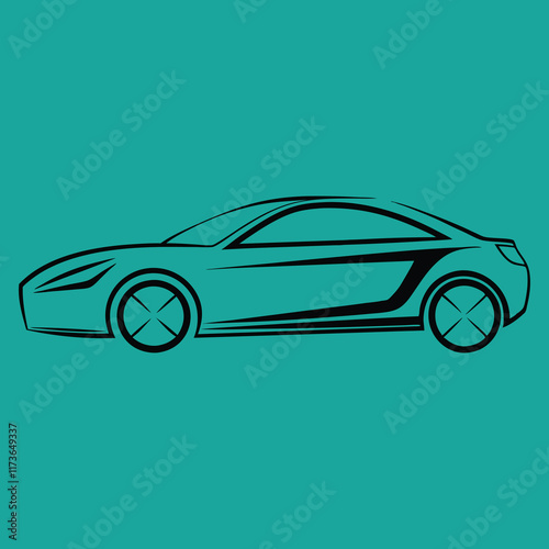 Minimalist Black and White Car Front View Line Art 