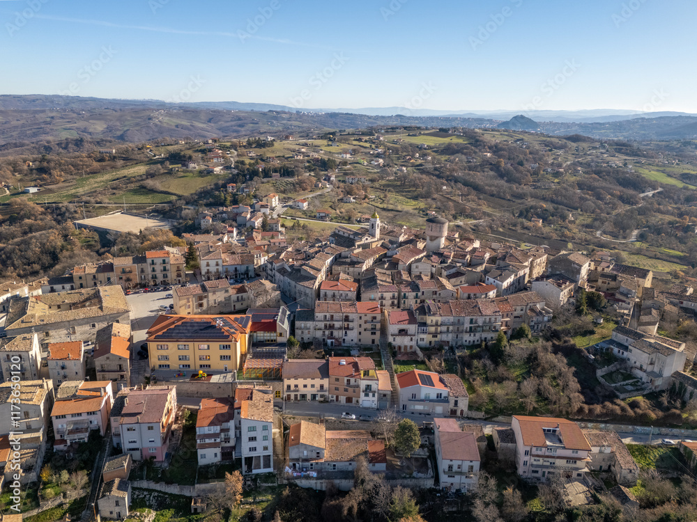 Aerial drone photo of the mountain town named Oratino in Campobasso, Italy. Aerial drone photo of the mountain town named Oratino in Campobasso, Italy.