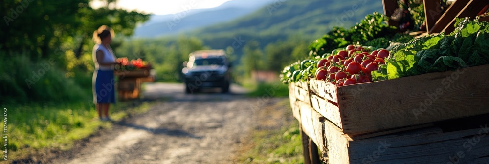 female farmer selling produce at farmers market 