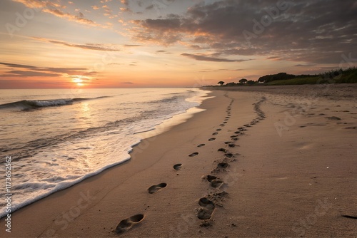 Wallpaper Mural Footprints on a Beach at Sunrise Torontodigital.ca