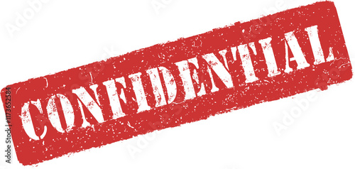 Confidential rubber stamp; grunge, misprinted or eroded tag. Red background. High resolution