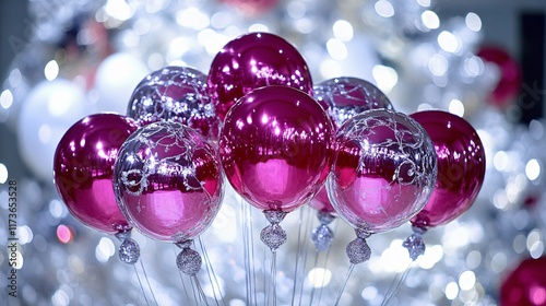 Festive Pink and Silver Balloons Holiday Decoration