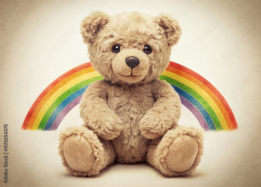 Obraz premium Vintage Teddy Bear Rainbow LGBT Pride Sign Illustration on White