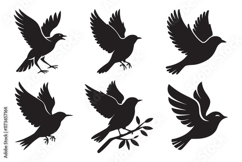 Bird silhouettes vector illustration isolated on white background