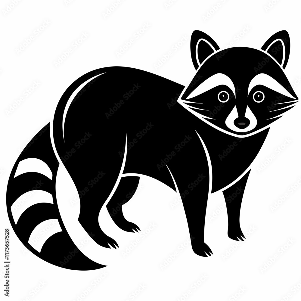 Fototapeta premium Raccoon vector silhouette black design white background