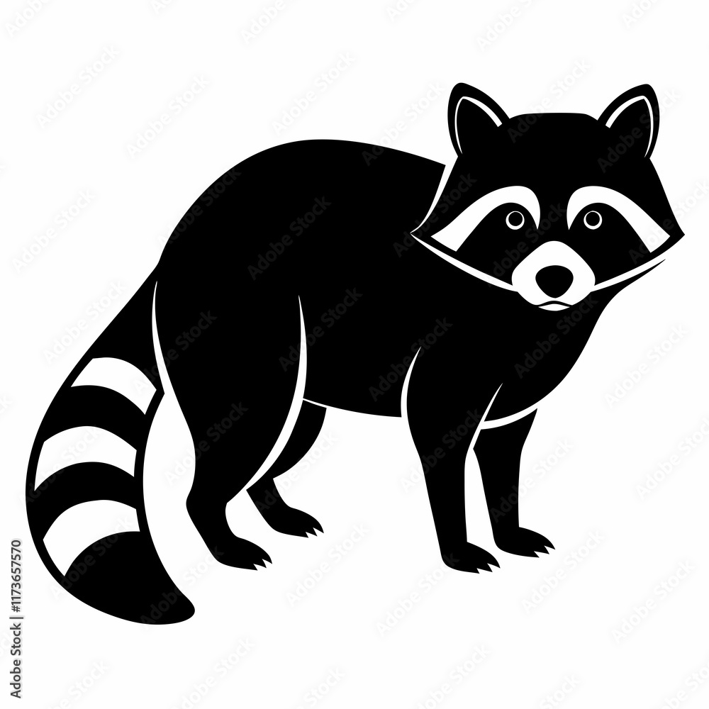 Fototapeta premium Raccoon vector silhouette black design white background