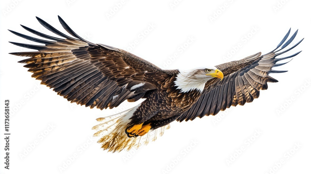 Fototapeta premium A majestic eagle soaring through the sky with outstretched wings.