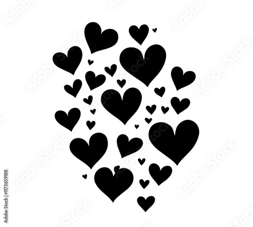 heart cluster with multiple sizes in black abstract silhouette decorative design