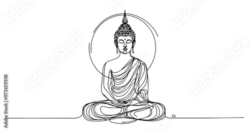buddha in meditation pose in minimalistic line art style