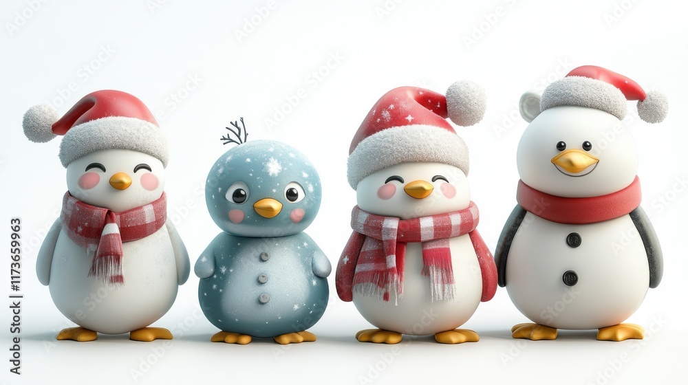Christmas illustration set cute 3D characters Christmas illustration set cute 3D characters