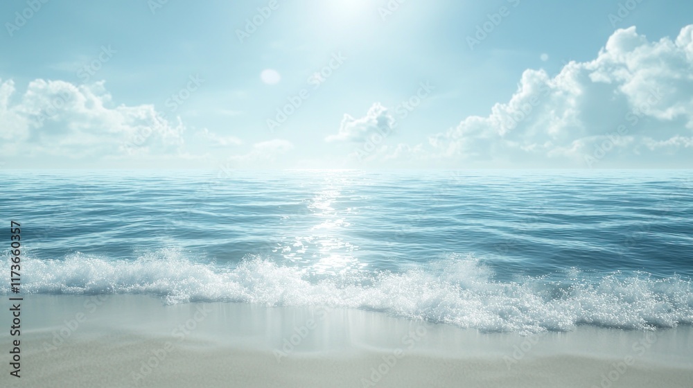 Fototapeta premium Serene Ocean Waves on a Sunny Day: A Tranquil Beach Scene