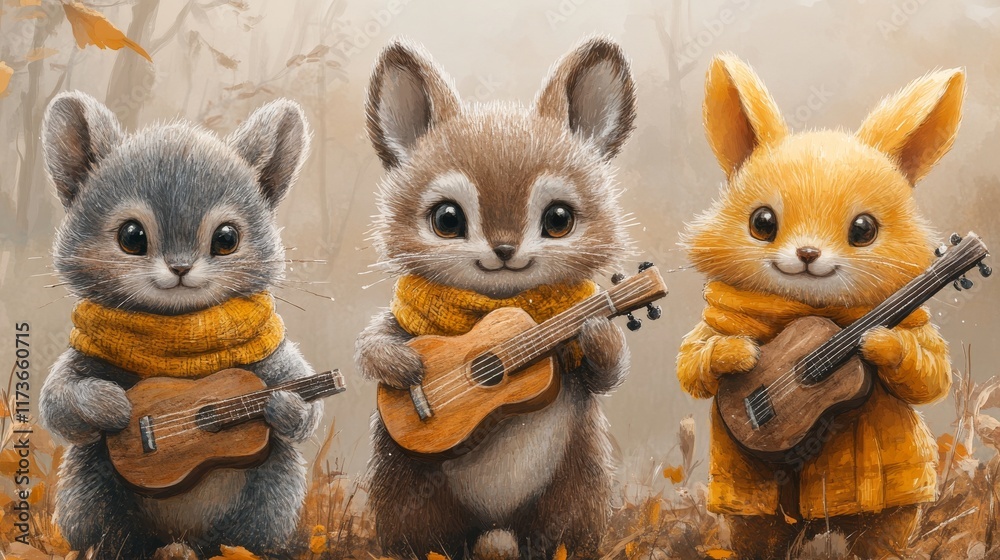 Fototapeta premium Cute animals playing musical instruments