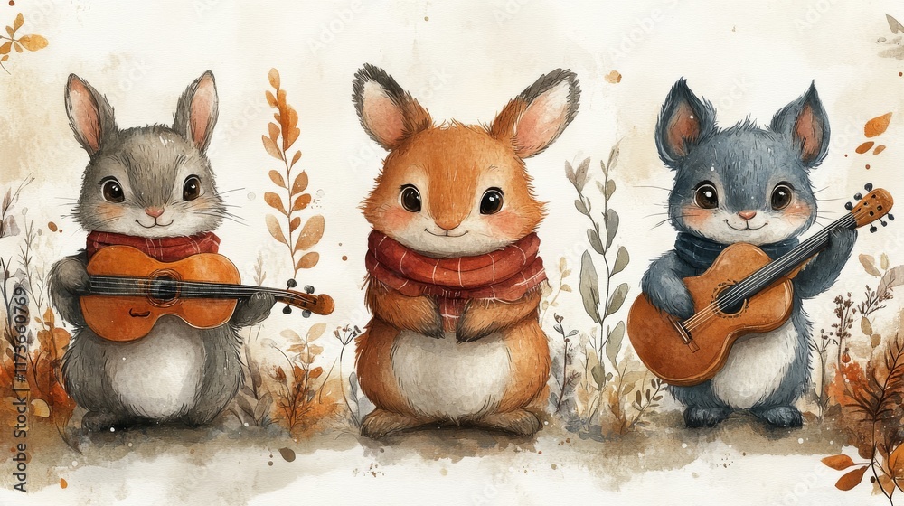 Cute animals playing musical instruments Cute animals playing musical instruments