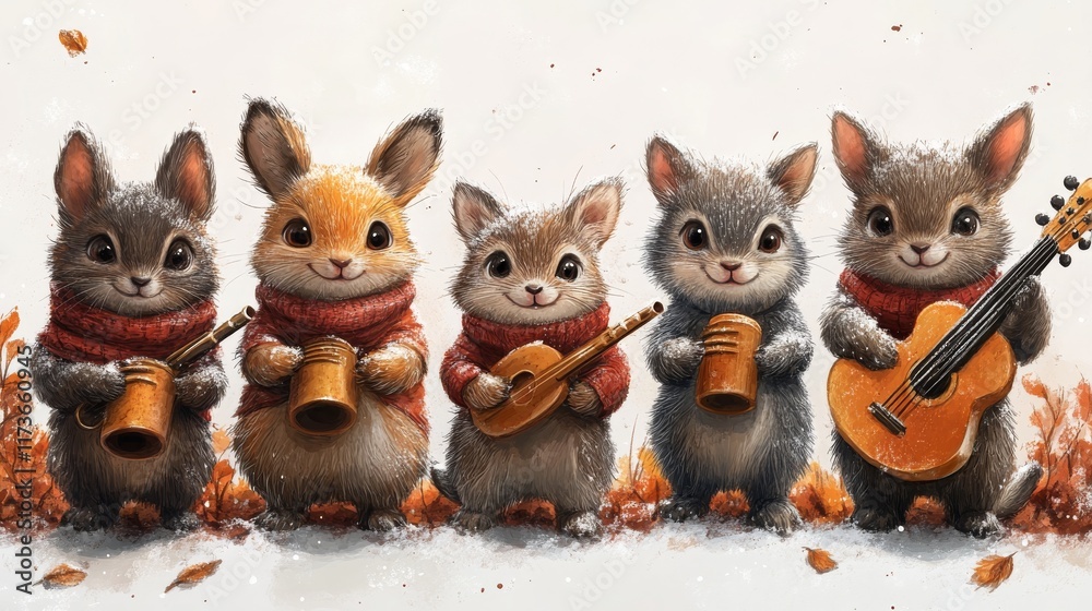Fototapeta premium Cute animals playing musical instruments