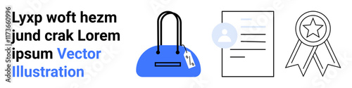 Free Download Handbag with price tag, document with user profile image, and award ribbon. Ideal for e-commerce, certification, fashion, business, achievement marketing product showcase. Landing page - GFXLoad
