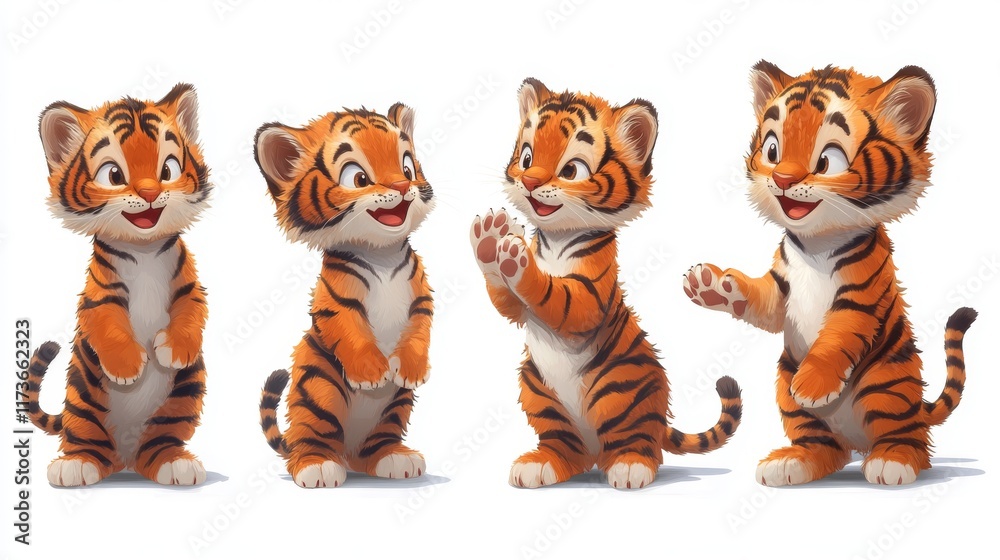 Fototapeta premium set of cute tiger character in different poses on a white background