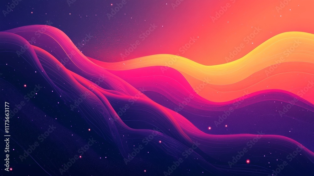 Abstract Cosmic Landscape: Vibrant Hues and Celestial Waves Abstract Cosmic Landscape: Vibrant Hues and Celestial Waves