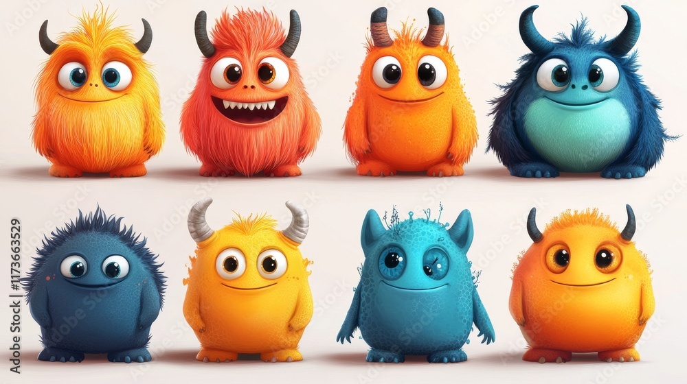 Fototapeta premium Happy monster characters with big smile