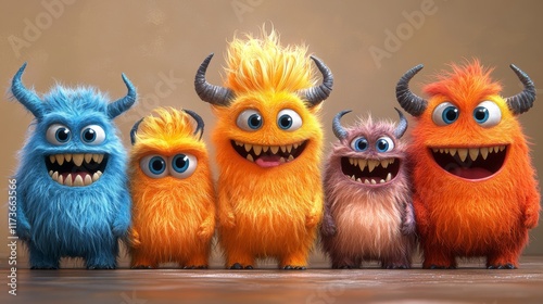 Happy monster characters with big smile