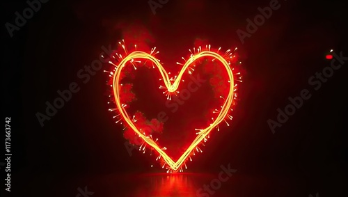 Feu d'artifice en forme de coeur, fête de l'amour, celebration romantique de la Saint Valentin