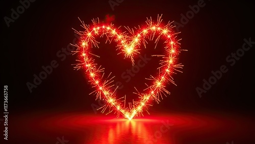 Feu d'artifice en forme de coeur, fête de l'amour, celebration romantique de la Saint Valentin