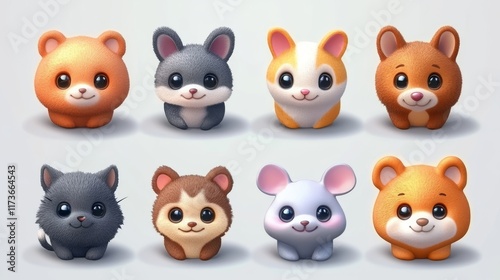 Funny little animals 3d set. Emoji icon.