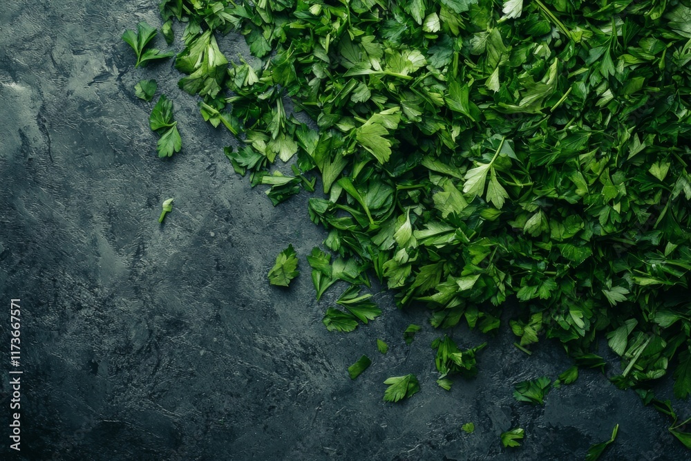Fresh green herbs on a textured background create a vibrant scene. The herbs add flavor and color to any culinary creation. A perfect visual for cooking inspiration. Generative AI Fresh green herbs on a textured background create a vibrant scene. The herbs add flavor and color to any culinary creation. A perfect visual for cooking inspiration. Generative AI