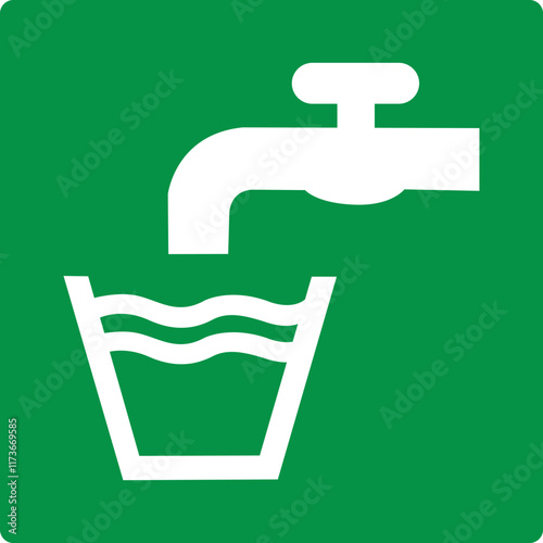 Green sign drinking water. Indicates places where safe drinking water is located. A source water suitable for human consumption without the need for additional treatment. Iso 7010.