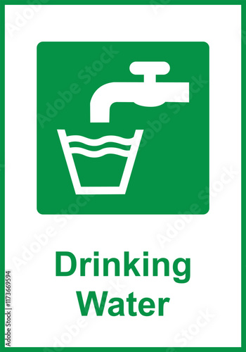 Green sign drinking water. Indicates places where safe drinking water is located. A source water suitable for human consumption without the need for additional treatment. Iso 7010.