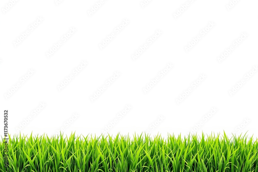 Green grass border at the bottom with white background and empty space for design or presentation. Green grass border at the bottom with white background and empty space for design or presentation.