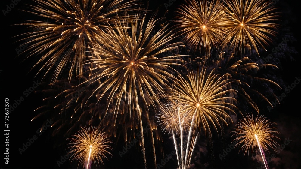 Golden fireworks in black background Golden fireworks in black background